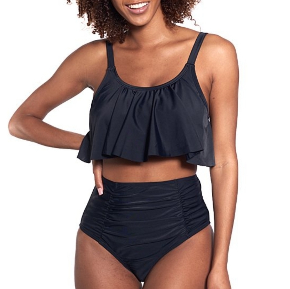 Love My Curves Black Ruched Two-Piece Bikini NWT Size 10